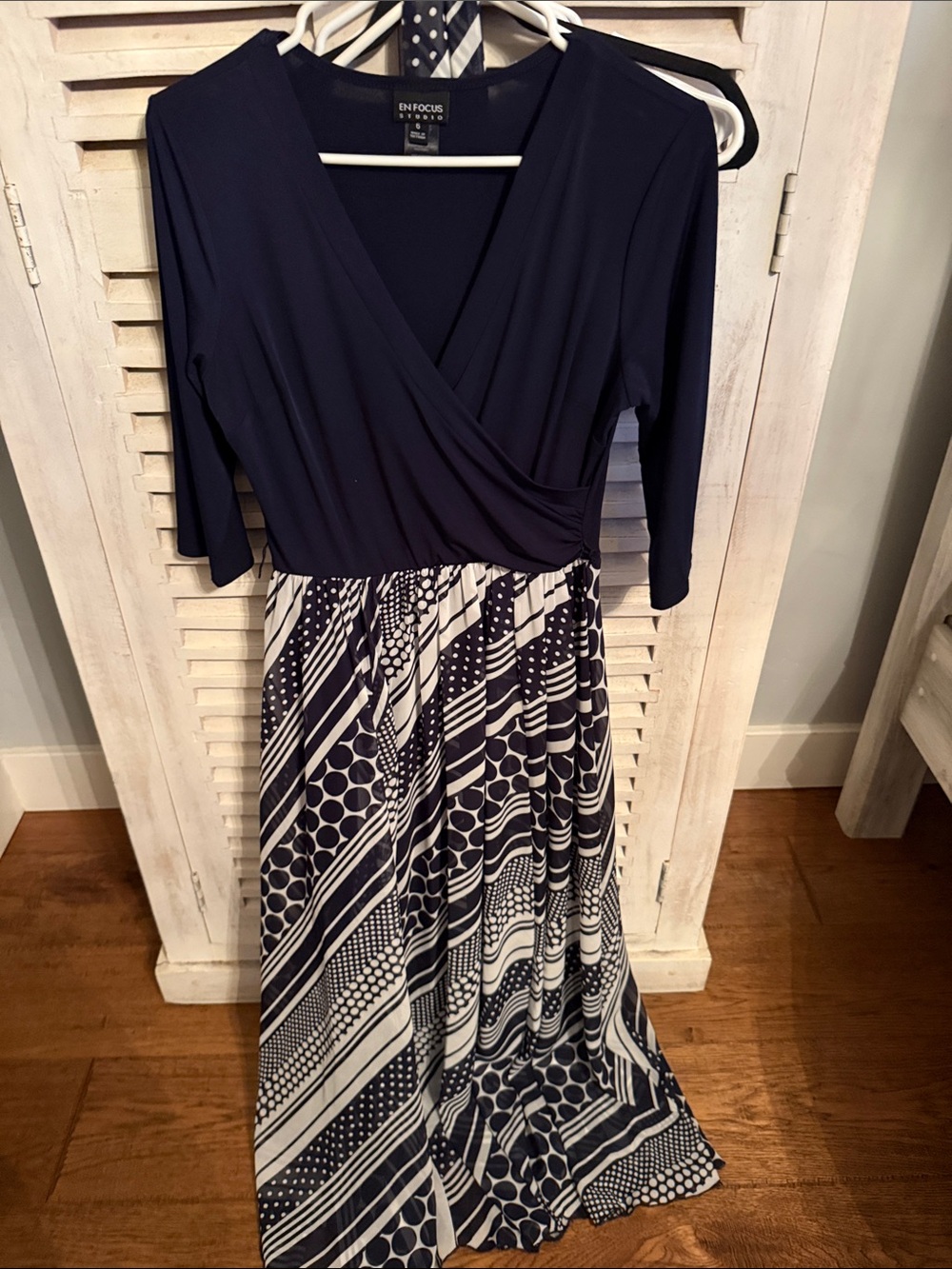 Enfocus Studio Navy & White Patterned Wrap Maxi Dress